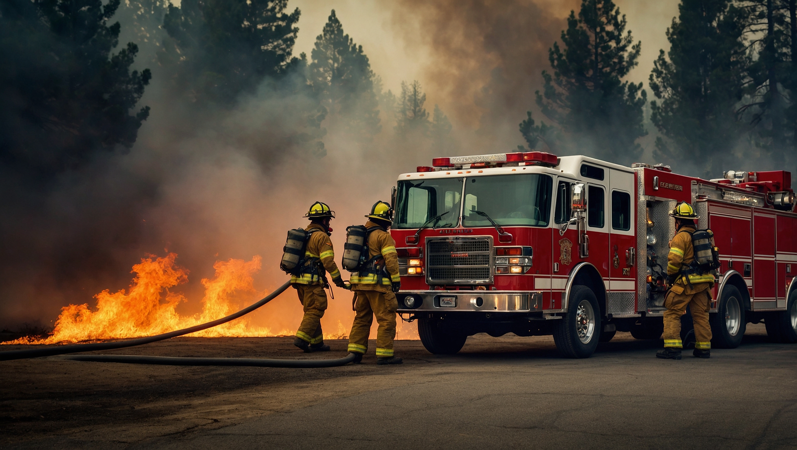 Firefighters using FIREWALL system