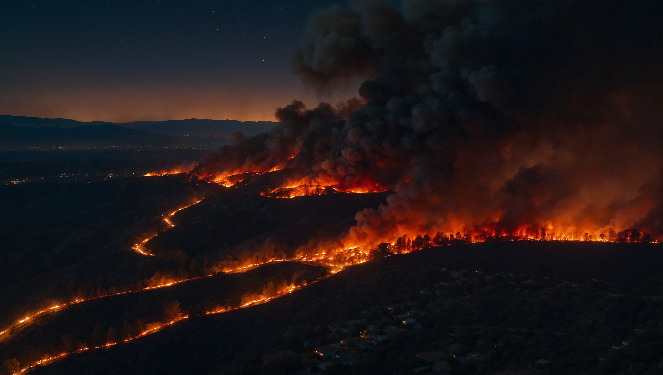 California wildfire at night — aerial view